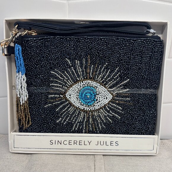 Sincerely Jules Beaded Evil Eye Wristlet - Navy Blue - Picture 1 of 5
